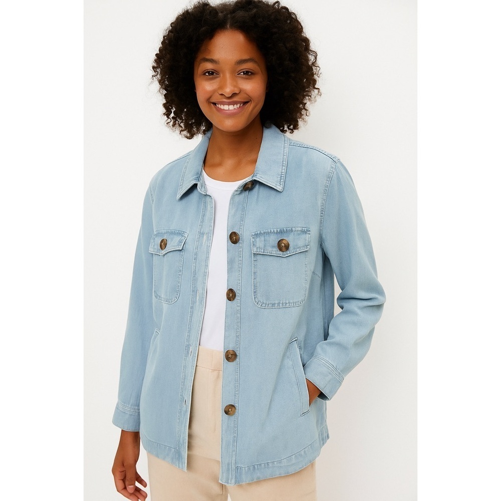 NWT LOFT Light Blue Cotton Linen Blend Denim Shirt Jacket